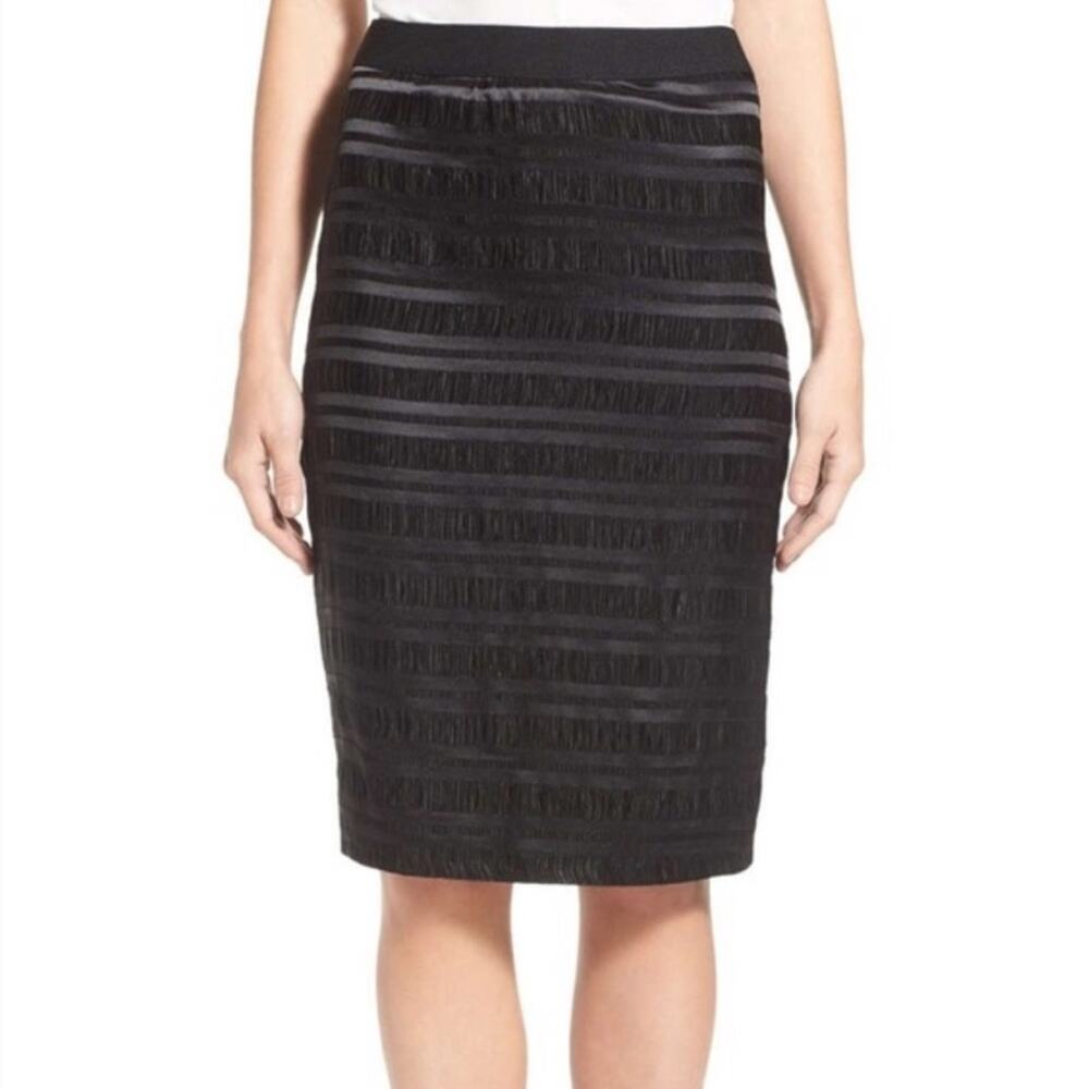 Bobeau High Rise Black Ribbed Pencil Skirt Satin Texture Formal Midi Skirt Small